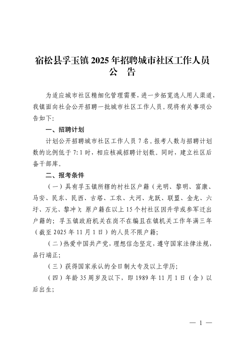 2025年安庆宿松县孚玉镇招聘城市社区工作人员7人公告-1.png