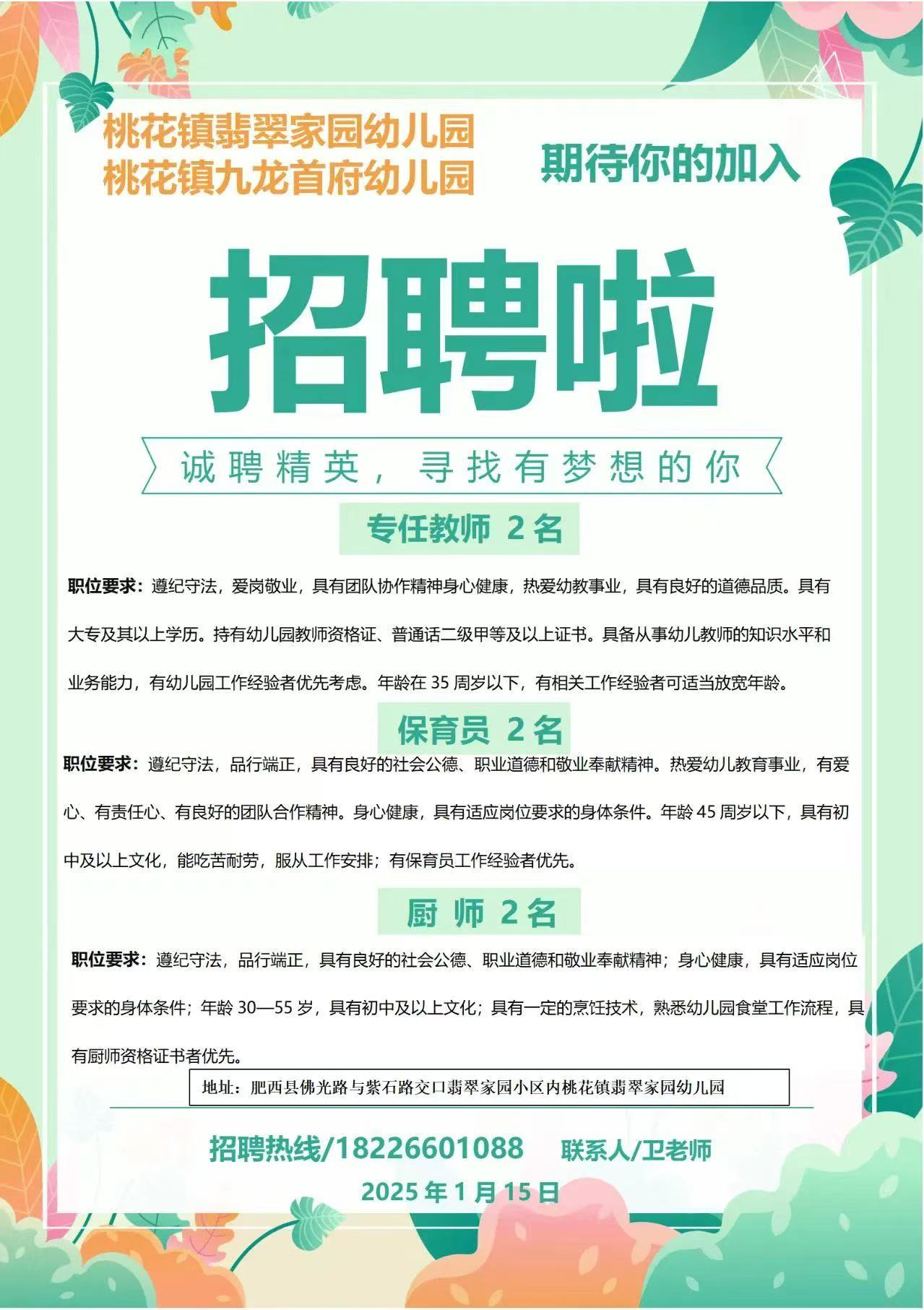 2025年桃花镇翡翠家园幼儿园、九龙首府幼儿园招聘6人公告-1.png